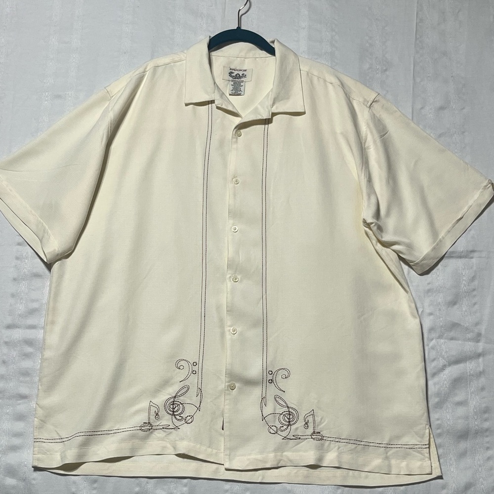 BUNGALOW JOE Cream Short Sleeve Button-Up Shirt with Embroidery, SIZE XXL